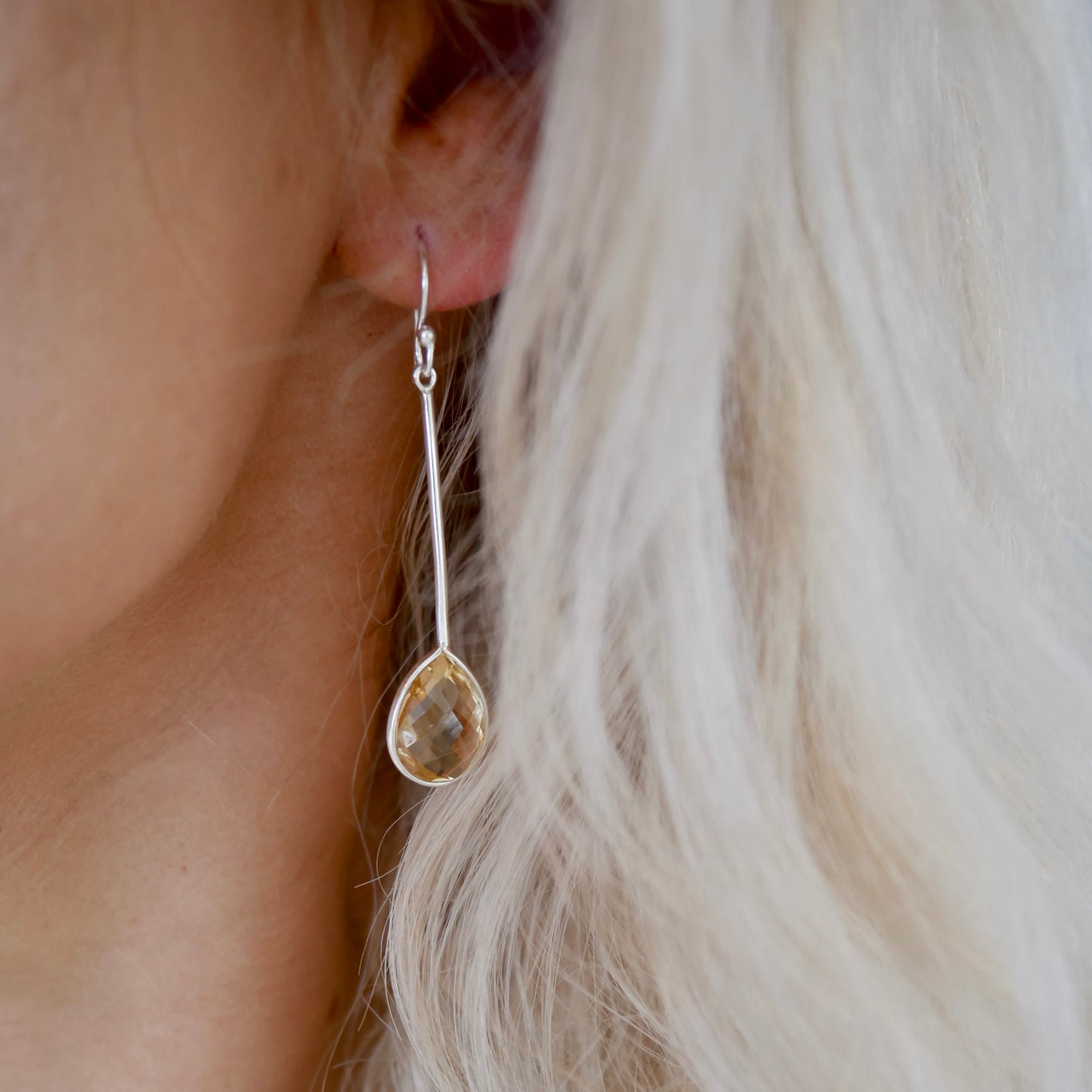Citrine Water Drop Dangly Earrings