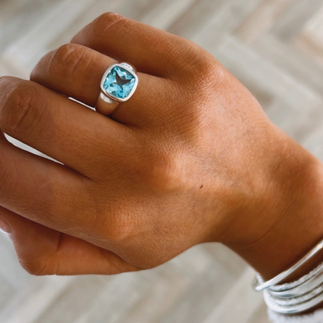 Square Topaz Midi Cinderella Ring