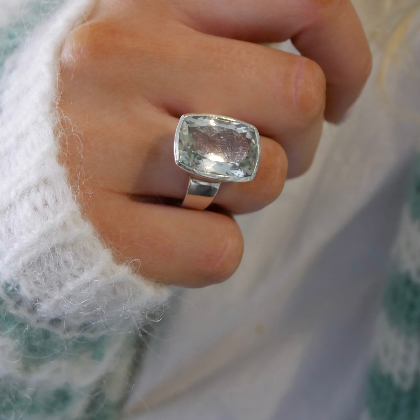 Green Amethyst Rectangle Cinderella Ring