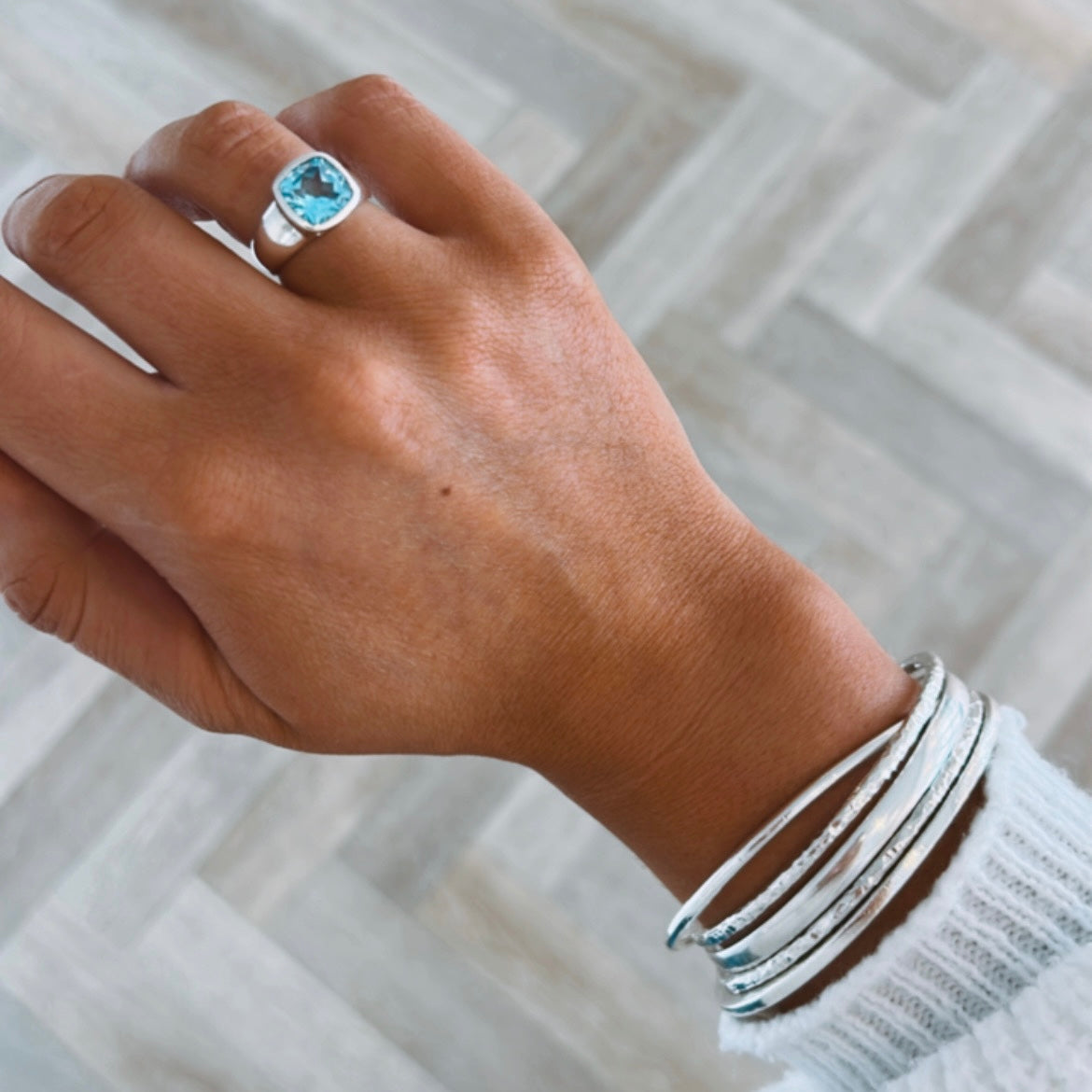 Square Topaz Midi Cinderella Ring