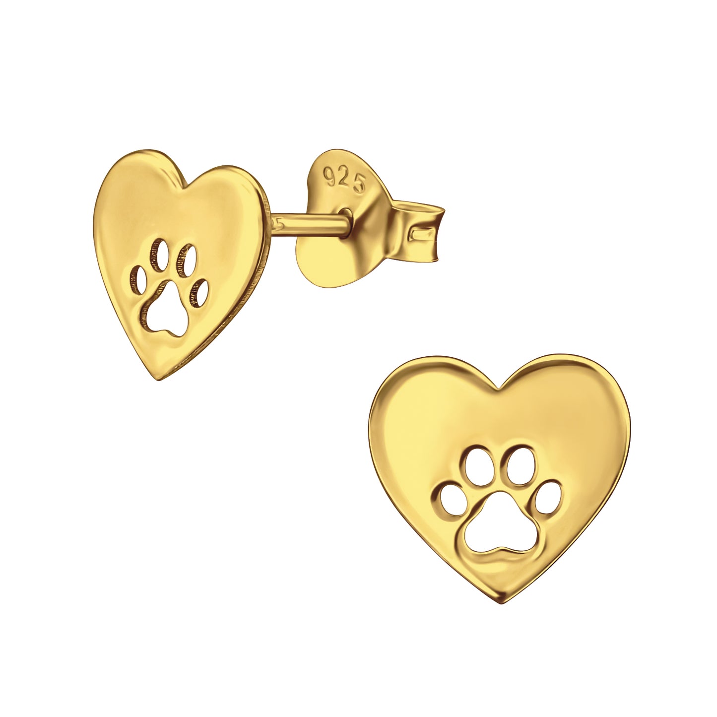 Paw Print Studs, 24ct Gold Plated