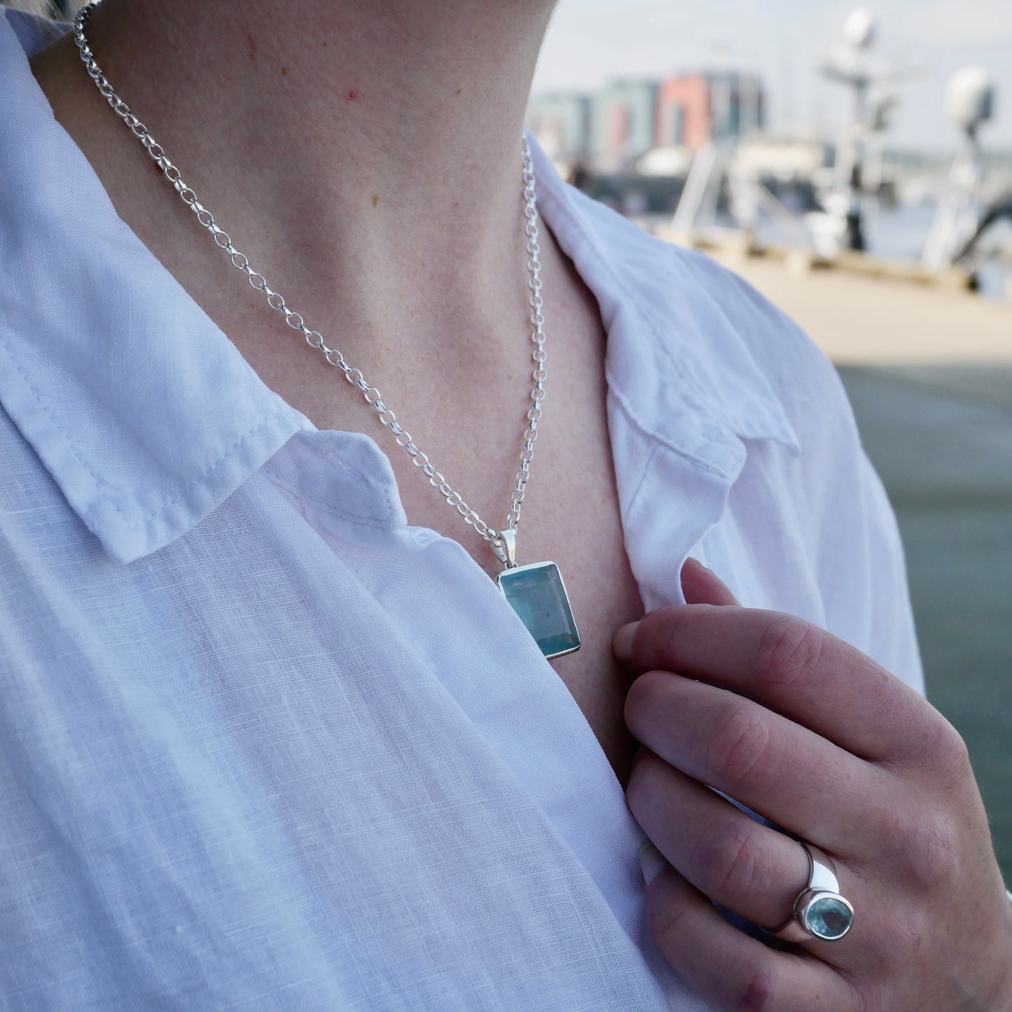 Aquamarine Oval Cinderella Ring