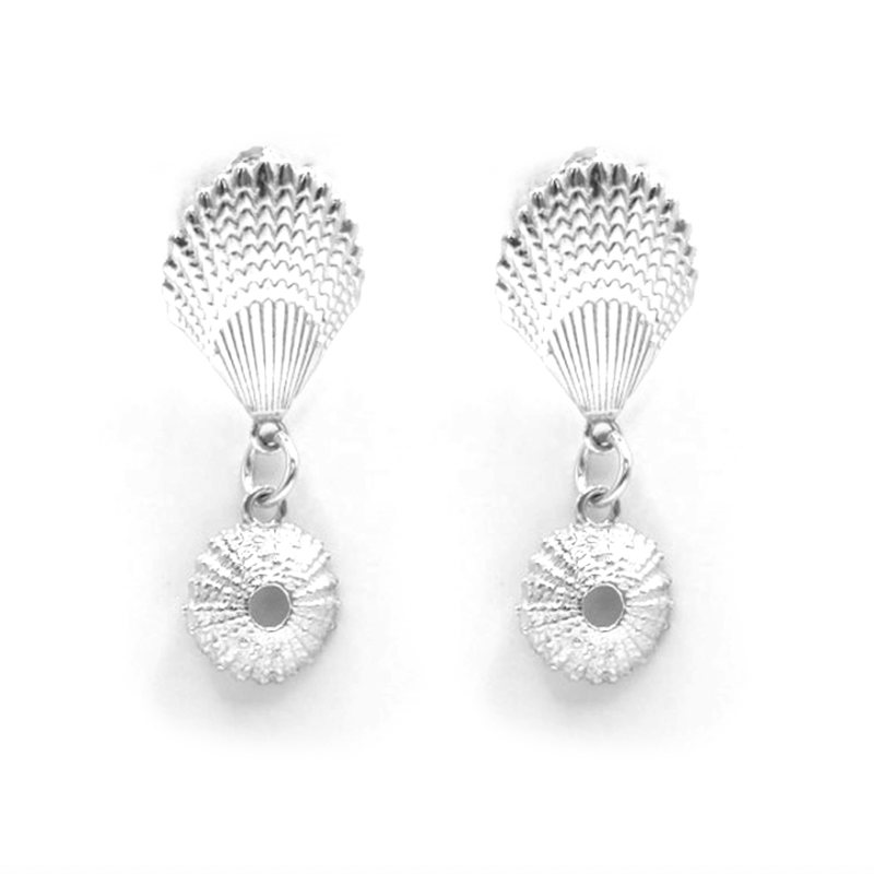 Maxi Seashell & Sea Urchin Drop Stud Earrings