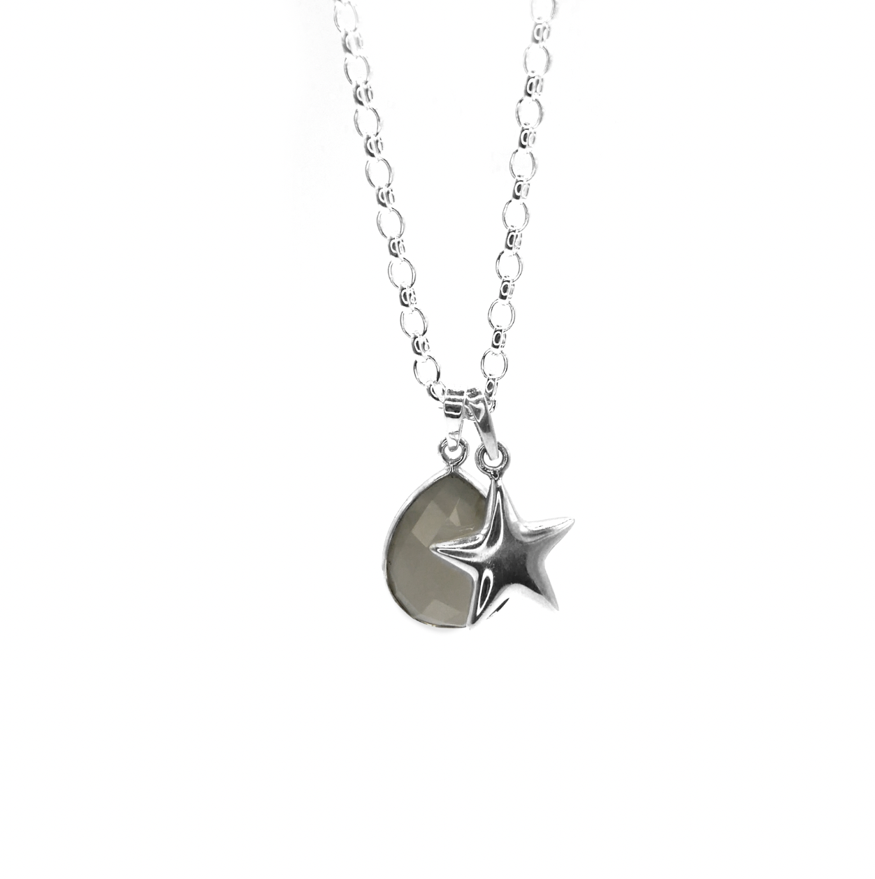 Grey Moonstone & Star Necklace
