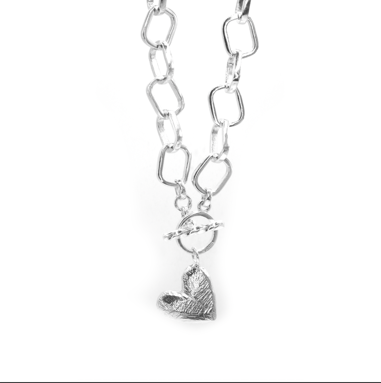 Rustic Heart Statement Link Necklace