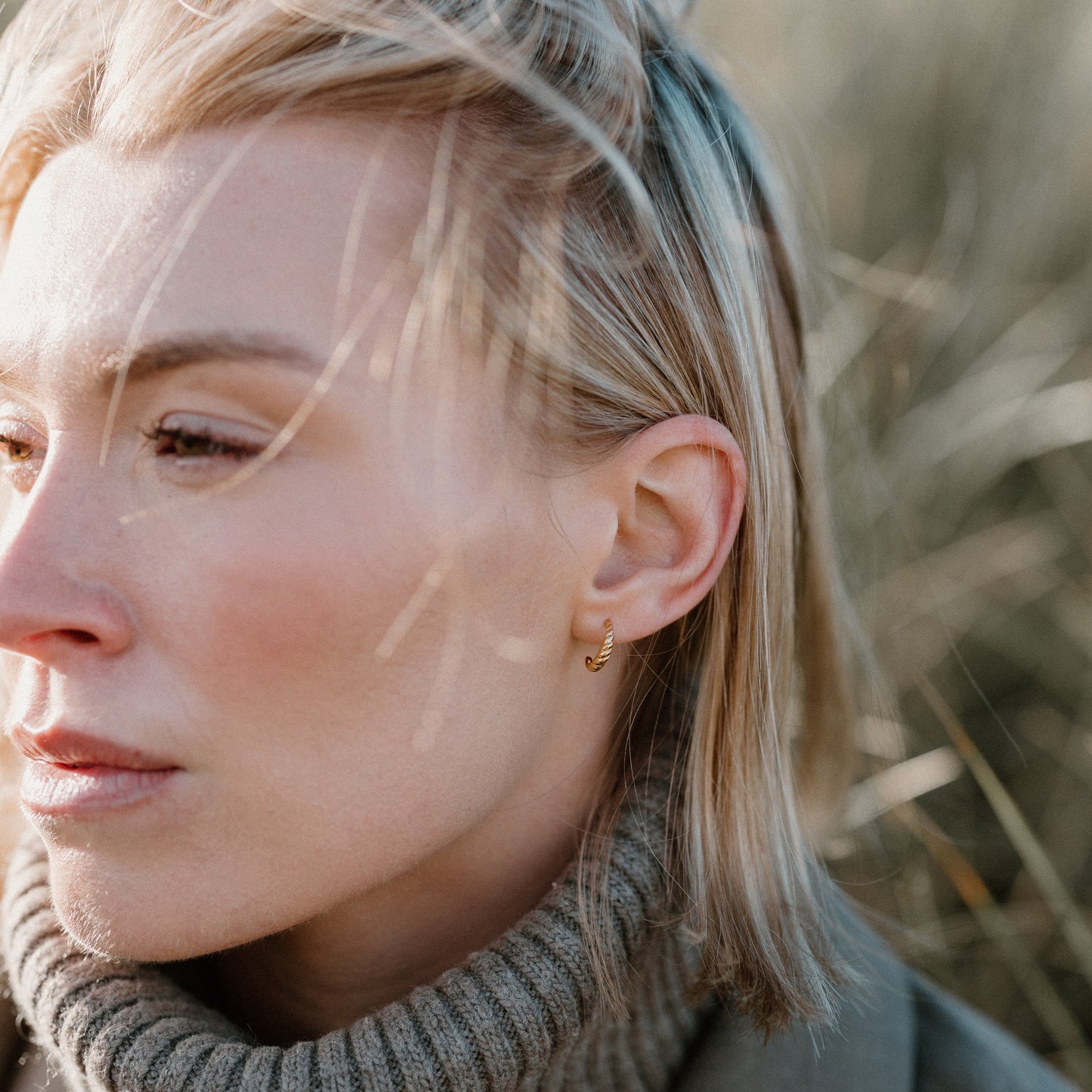 Screw Shell Stud Hoops, 24ct Gold Plated