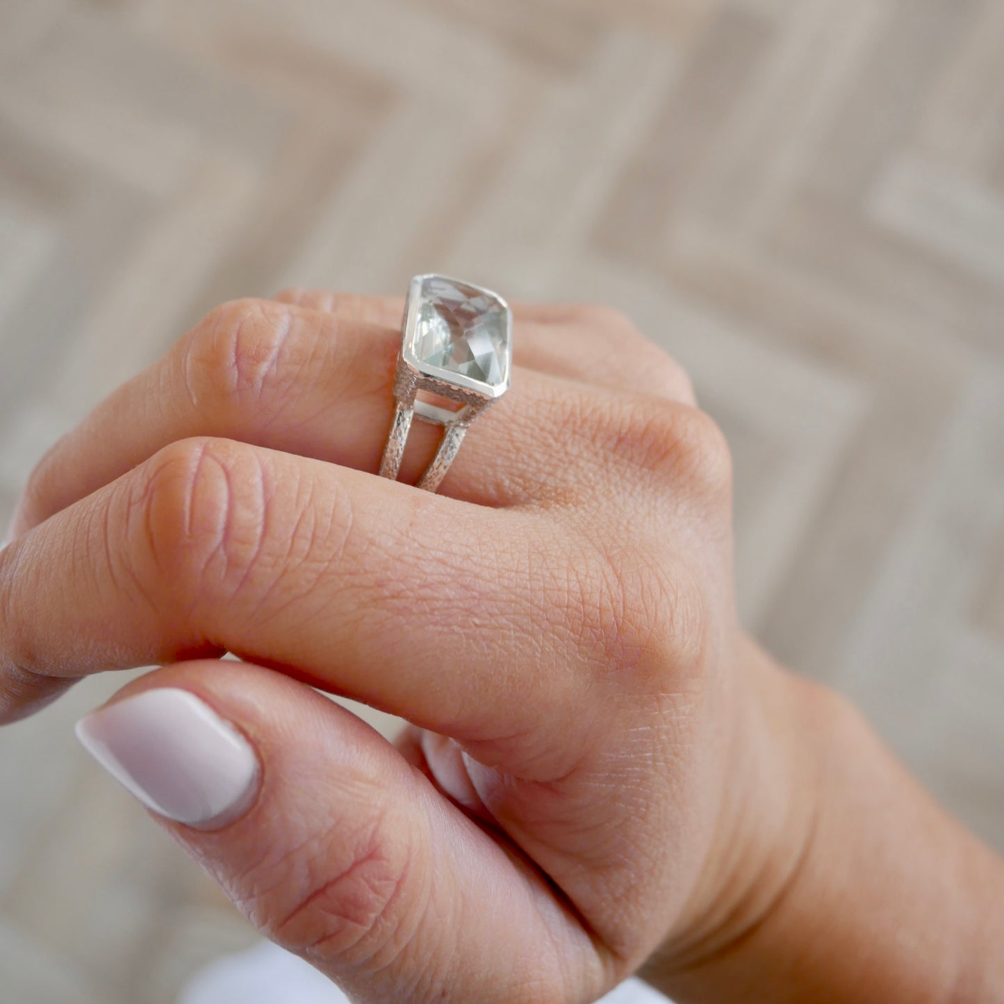 Green Amethyst Duo Band Cinderella Ring, T