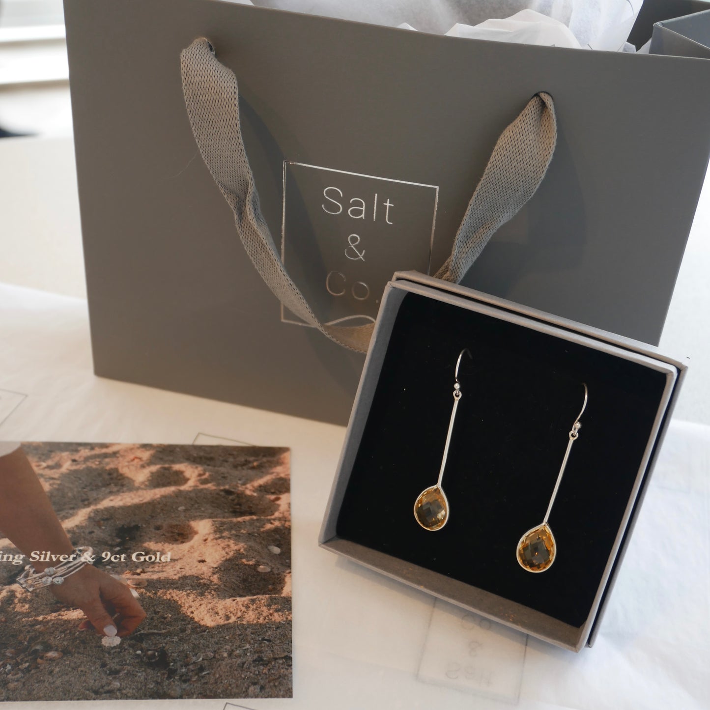 Citrine Water Drop Dangly Earrings