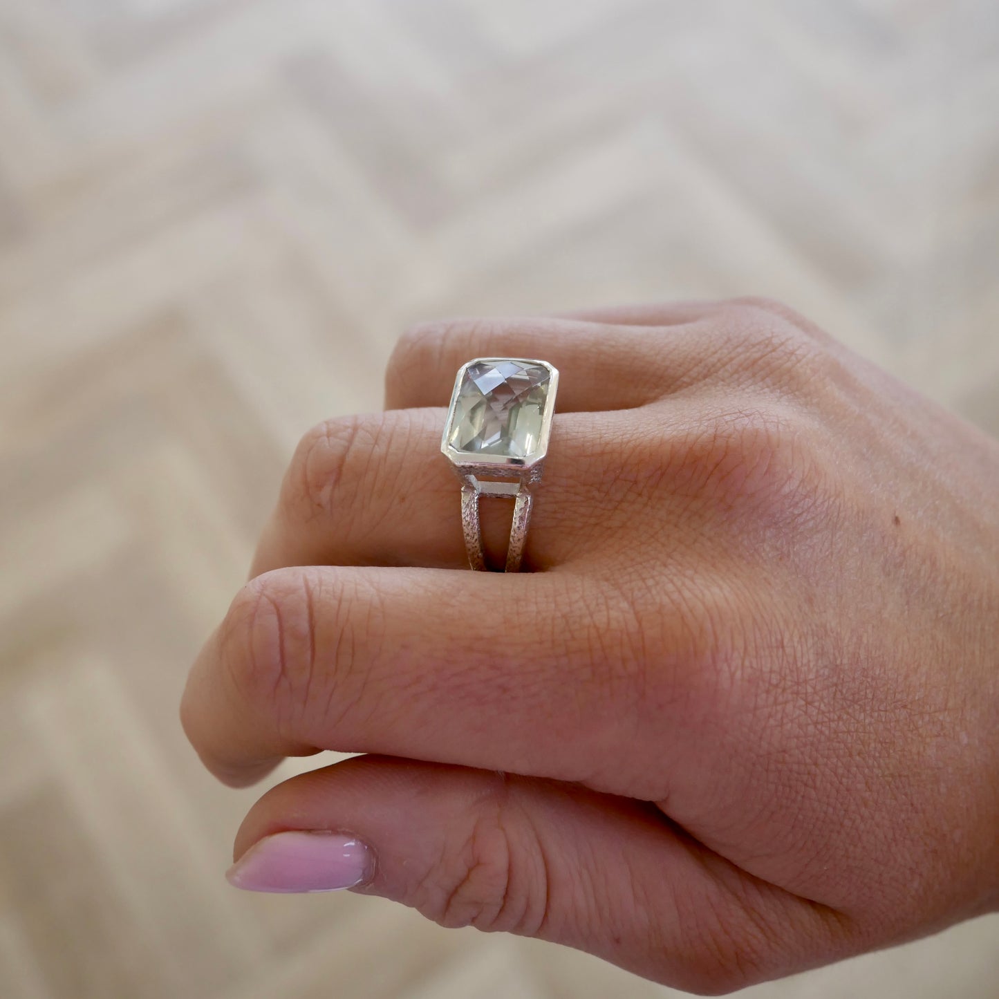 Green Amethyst Duo Band Cinderella Ring, T - saltandco