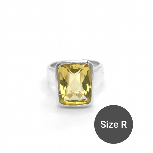 Lemon Quartz Rectangle Cinderella Ring, R