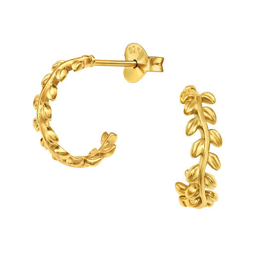 Leaf Mini Hoops, 24ct Gold Plated