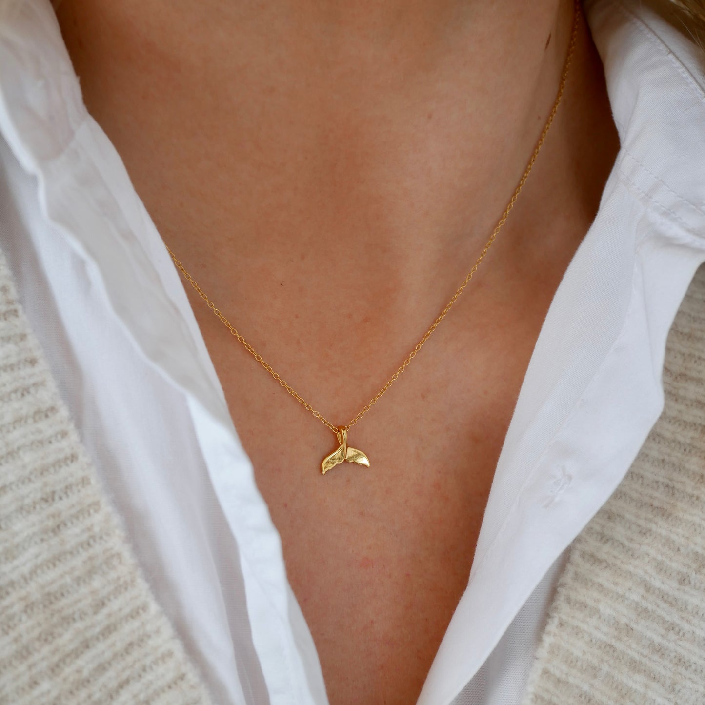 Whale Tail Necklace, 24ct Gold Plated