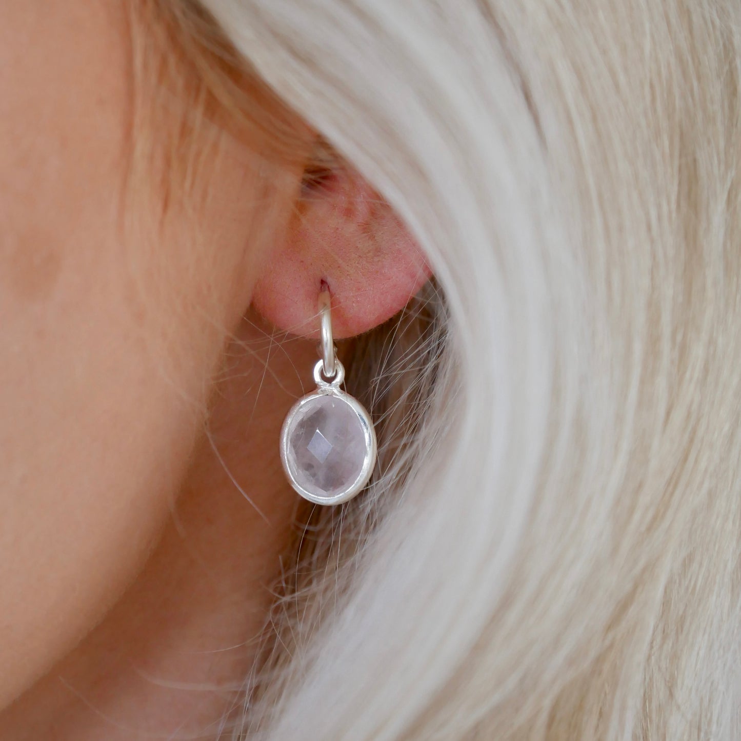 Rose Quartz Charm Hoops