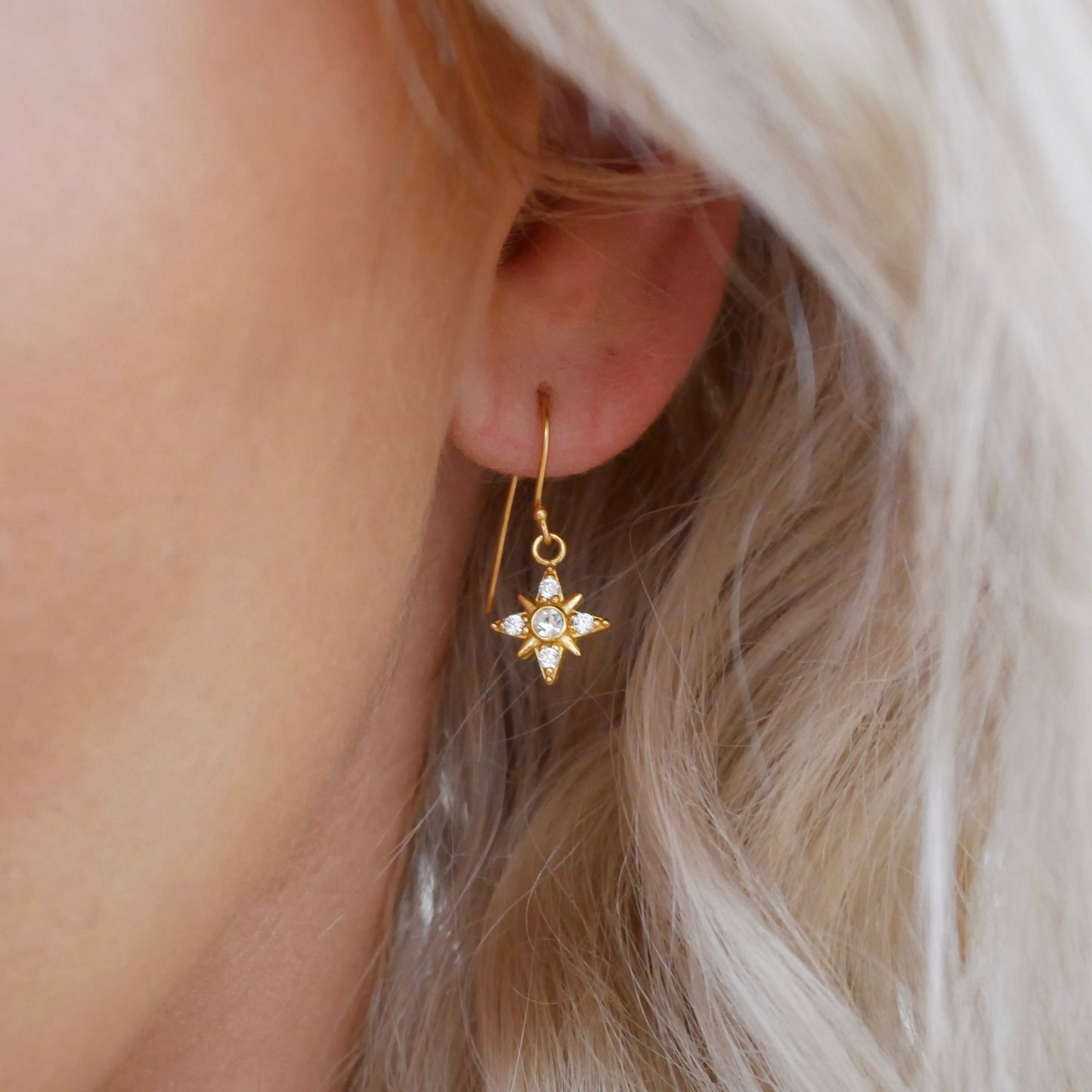North Star Dangly Earrings, 24ct Gold Plated