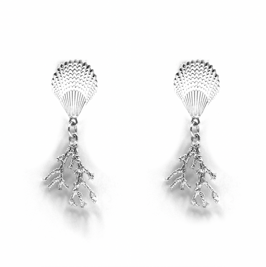 Maxi Seashell & Coral Drop Stud Earrings