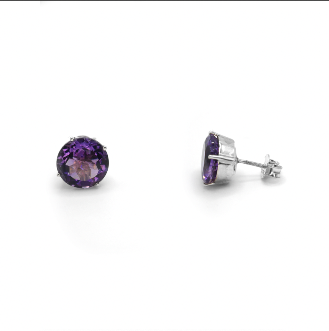 Purple Amethyst Round Stud Earrings