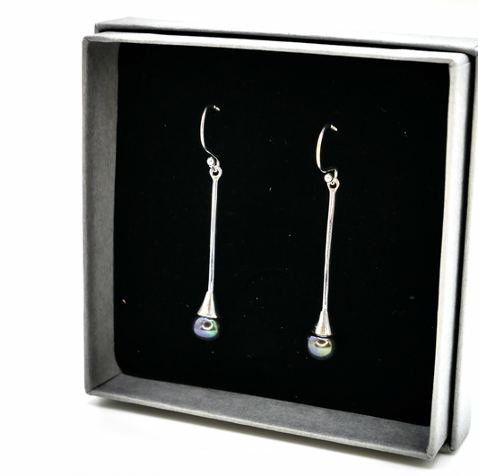 Black Pearl Drop Dangly Earrings