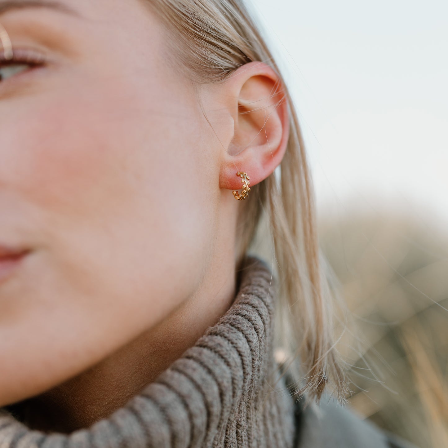Leaf Mini Hoops, 24ct Gold Plated