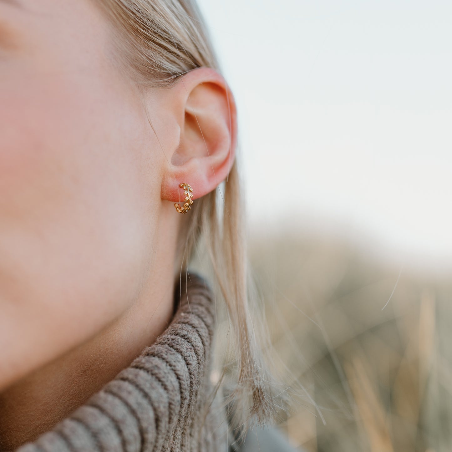 Leaf Mini Hoops, 24ct Gold Plated